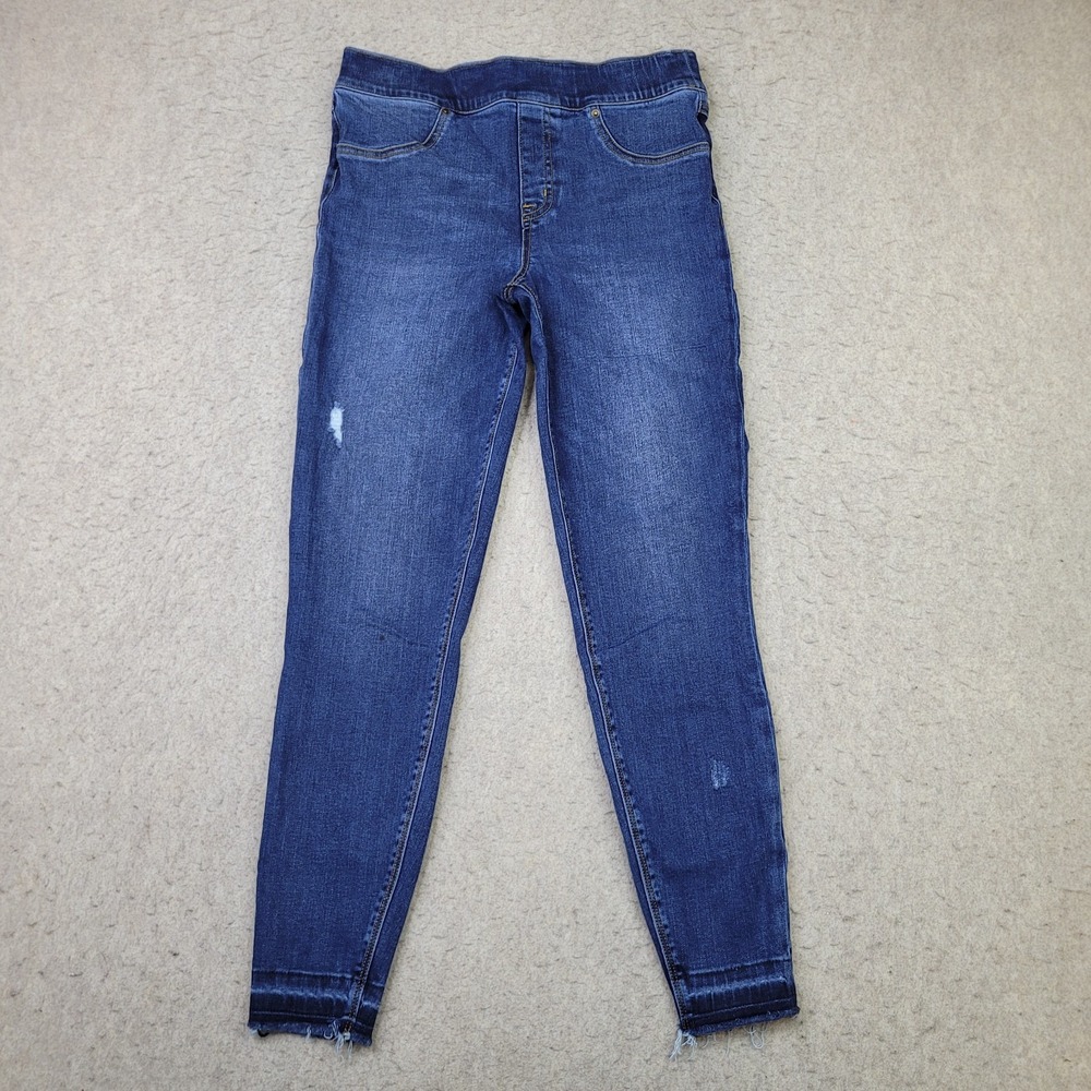 Spanx Jeans Jeggings Womens Medium Blue Dark‎ Wash Stretch Pull On Raw Hem